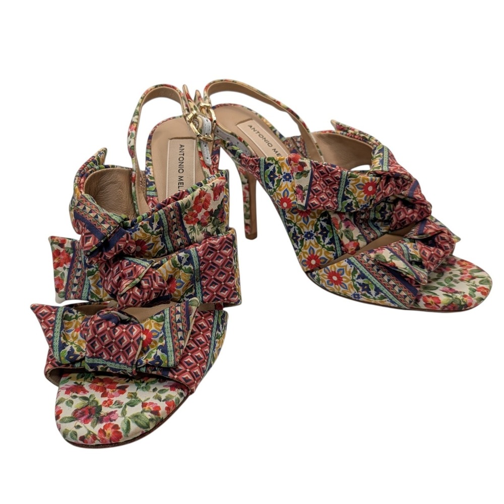 Antonio Melani Vilada Stiletto‎ Shoes Triple Bows Floral 6.5 Leather Soles SEE